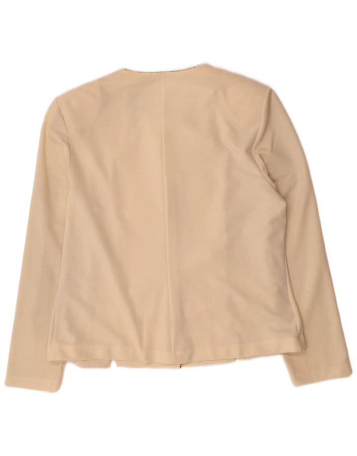 Jachetă vintage pentru femei, cu 5 nasturi, din poliester alb, mare, UK 16