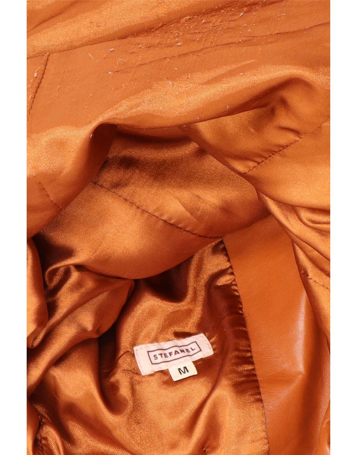 Sacou Blazer din piele pentru femei Stefanel cu 2 nasturi UK 12 piele maro medie