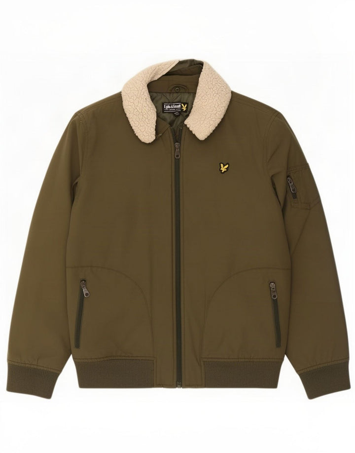 Jachetă bomber Lyle & Scott pentru băieți 14-15 ani, bumbac verde
