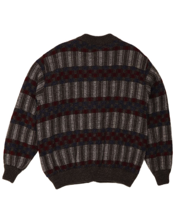Jachetă Bomber Vintage pentru bărbați din tricot UK 42 XL gri geometric acrilic