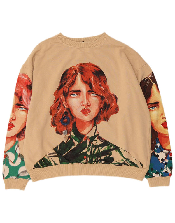 Pulover de hanorac oversize crop grafic ZARA UK 14 Bej mediu