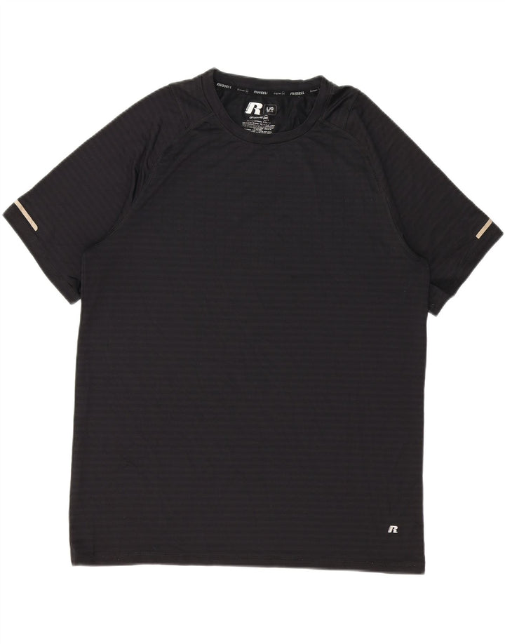 RUSSELL ATHLETIC Mens T-Shirt Top Large Black Striped Polyester Vintage Russell Athletic and Second-Hand Russell Athletic from Messina Hembry 