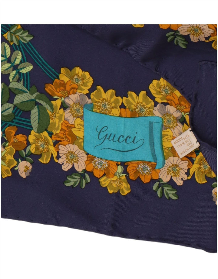 Eșarfă pătrată cu grafică Gucci pentru femei, mărime unică, albastru marin, mătase florală, clasică