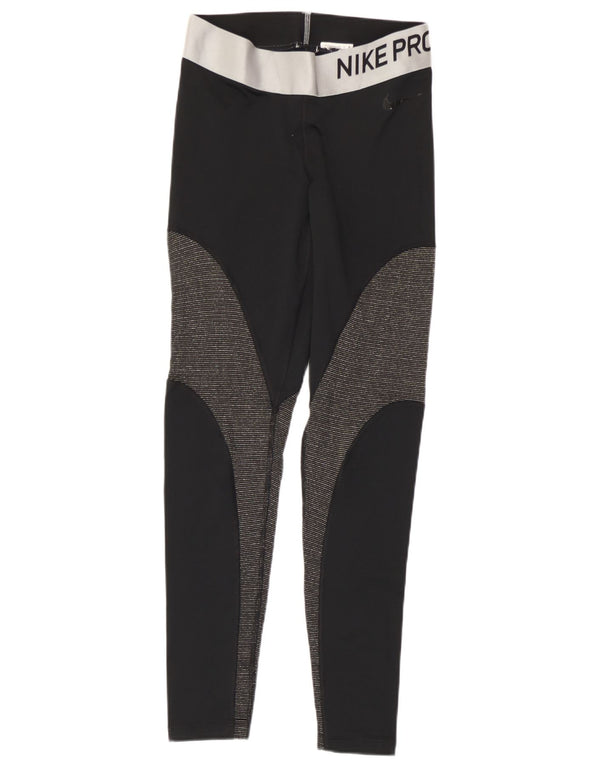 Leggings Nike Dri Fit Graphic pentru femei UK 12 Medium Black Colorblock