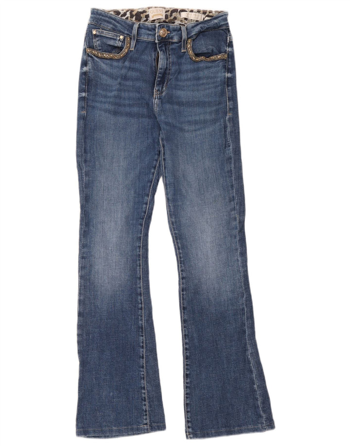 Guess Blugi Bootcut cu talie înaltă pentru femei W28 L28 Bumbac albastru
