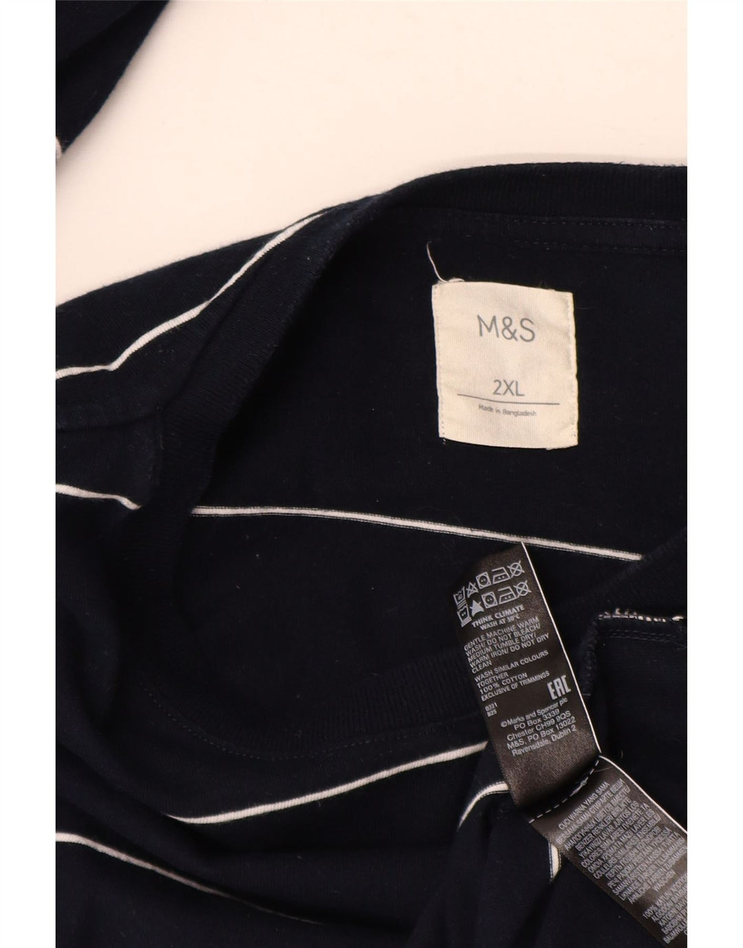 MARKS & SPENCER Top pentru bărbați cu mânecă lungă 2XL, bumbac cu dungi bleumarin