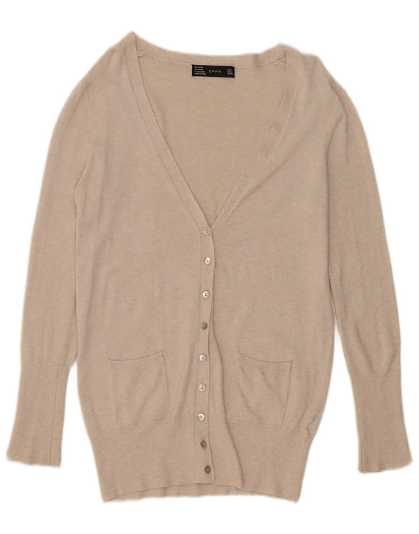 Pulover cardigan pentru femei Zara UK 14 mare, bej, raion