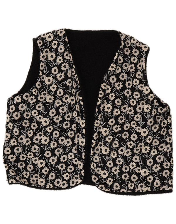 Vestă reversibilă vintage pentru femei UK 16, mare, neagră, florală