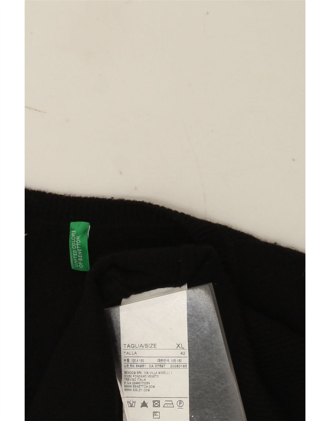 Benetton Mens Slim Fit Vest Tank Top XL Lână neagră