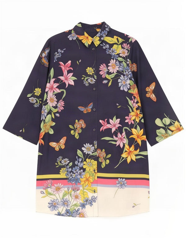 Rochie cămașă Benetton pentru femei cu mâneci 3/4 UK 10 Mic bleumarin Floral