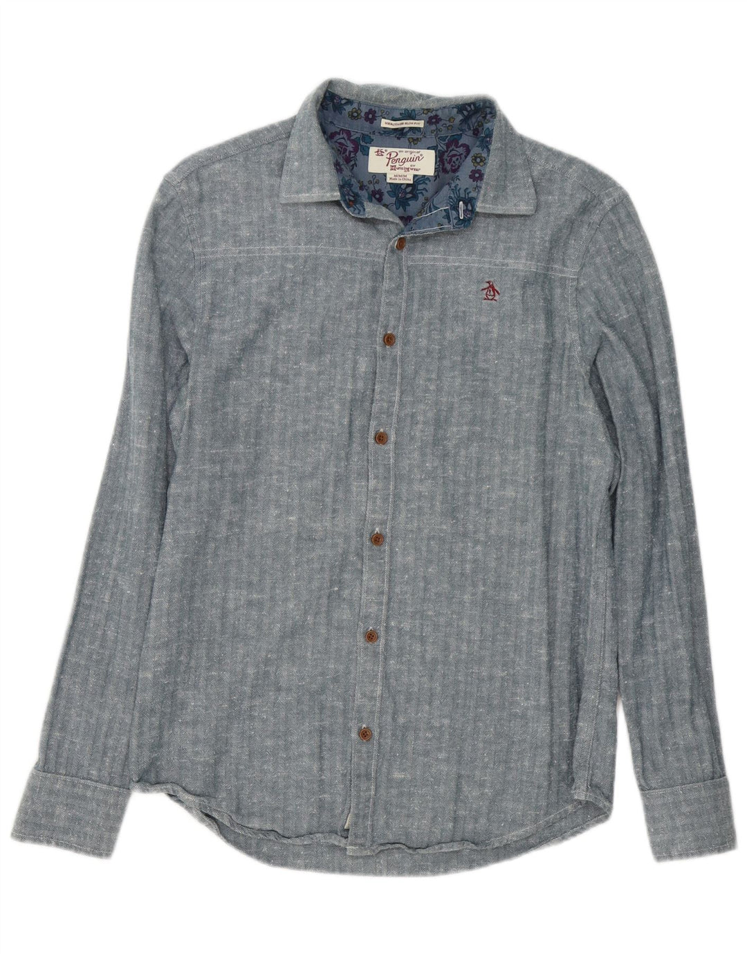 Cămașă pentru bărbați Penguin Heritage Slim Fit, din bumbac, albastru mediu, în spinare