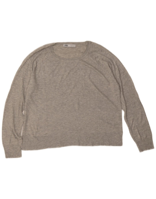 Pulover pentru femeie Zara cu gât de barcă UK 18 XL, viscoză gri