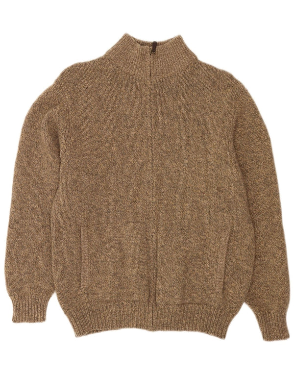 Pulover cardigan cu fermoar complet pentru bărbați L.L.Bean, din lână de miel, pete, bej mediu