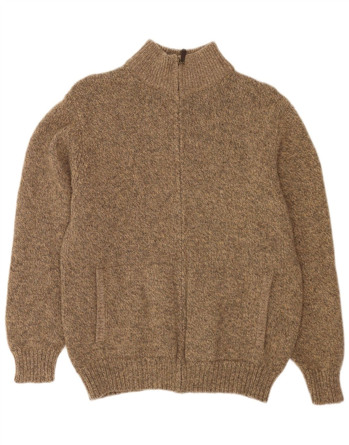 Pulover cardigan cu fermoar complet pentru bărbați L.L.Bean, din lână de miel, pete, bej mediu