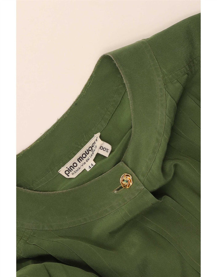 Bluză cămașă vintage pentru femei IT 44 Mătase verde medie