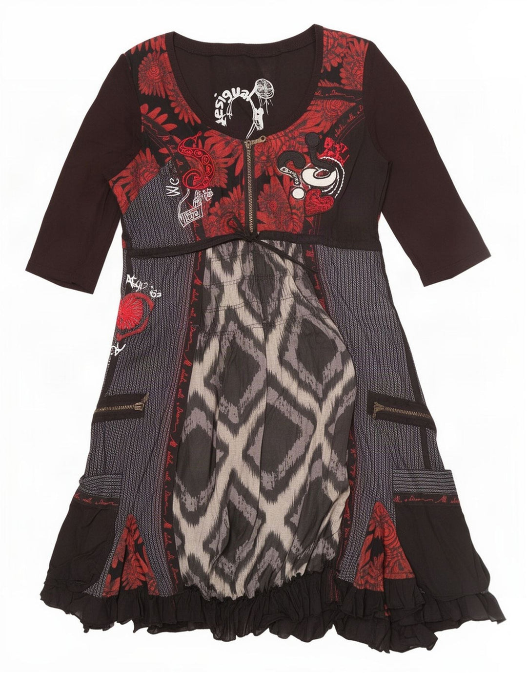 Rochie Desigual pentru femei Empire EU 42, mare, negru, bumbac mozaic
