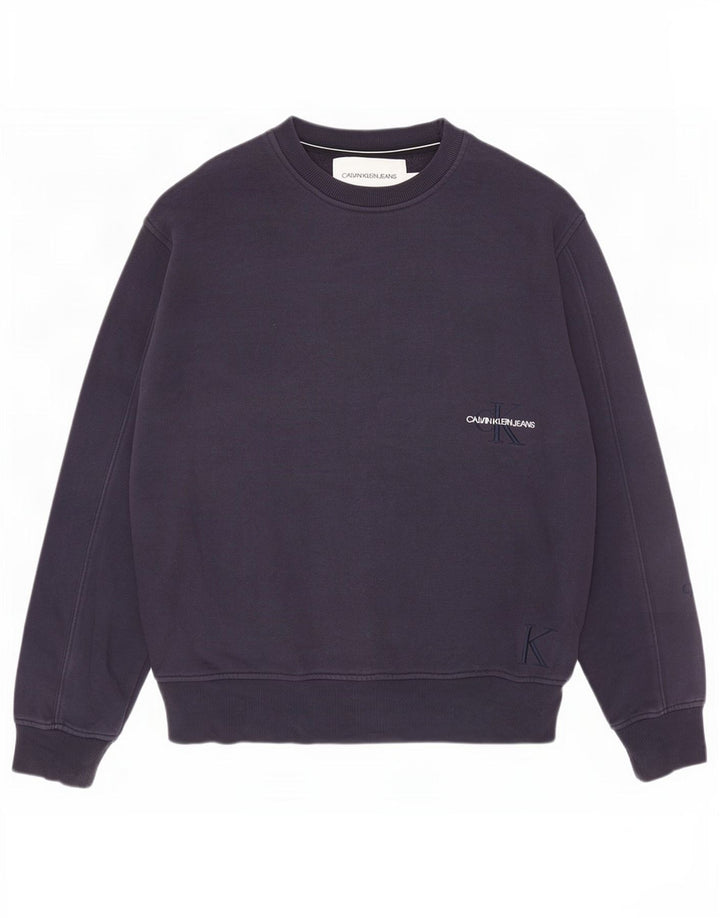 Hanorac Calvin Klein Jeans pentru bărbați Pulover mediu din bumbac bleumarin