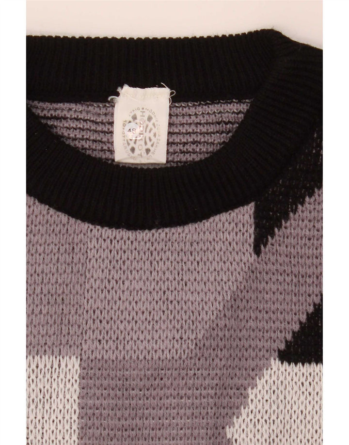Pulover vintage pentru bărbați cu gât roșu IT 48 Medium Gri Geometric Acrilic