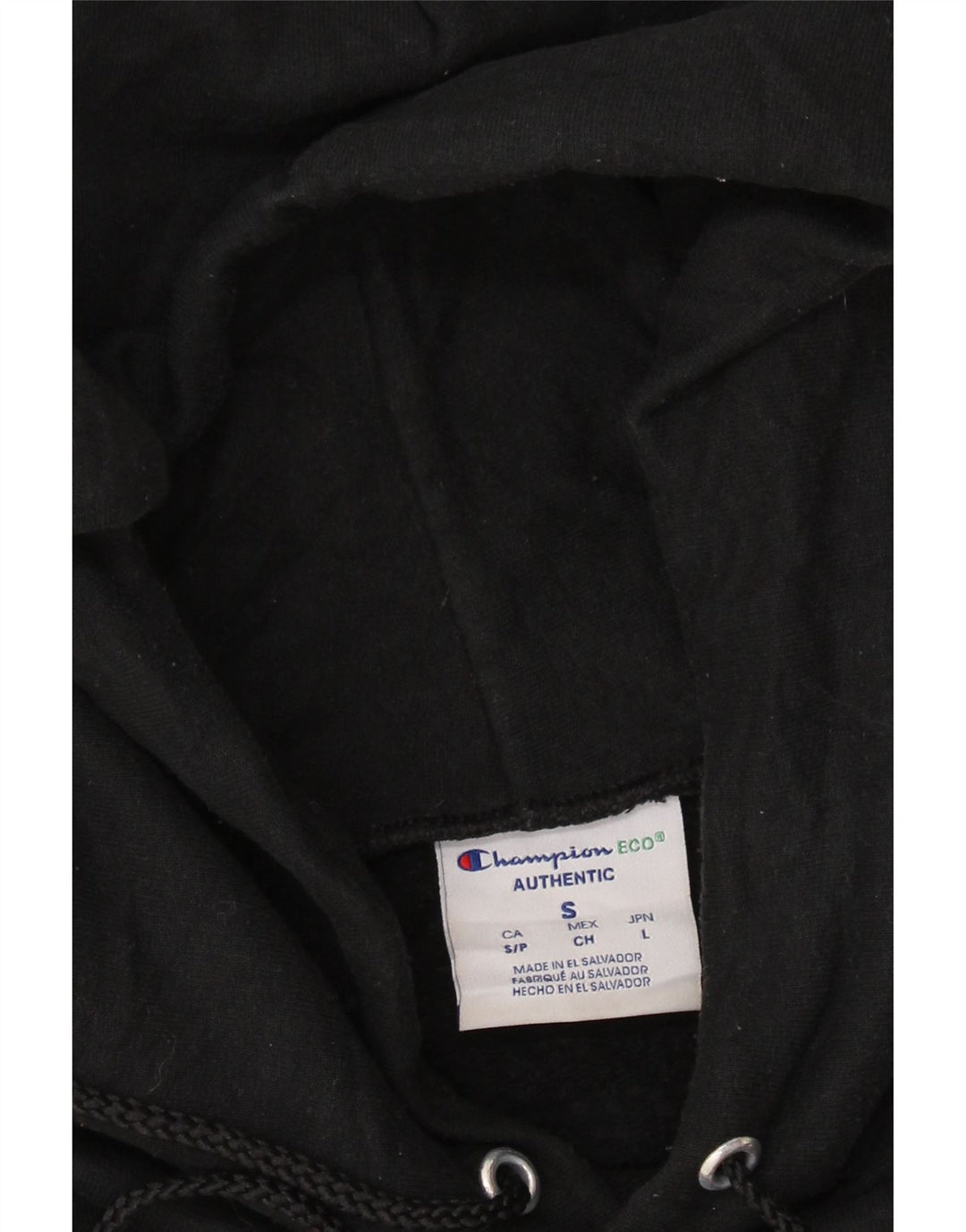 CHAMPION Mens Graphic Hoodie Jumper Small Black Vintage Champion and Second-Hand Champion from Messina Hembry 