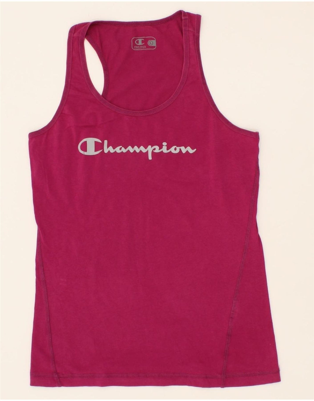 CHAMPION Womens Graphic Vest Top UK 14 Large Pink Vintage Champion and Second-Hand Champion from Messina Hembry 