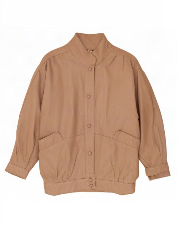 Jachetă de piele supradimensionată vintage pentru femei UK 10 Small Beige