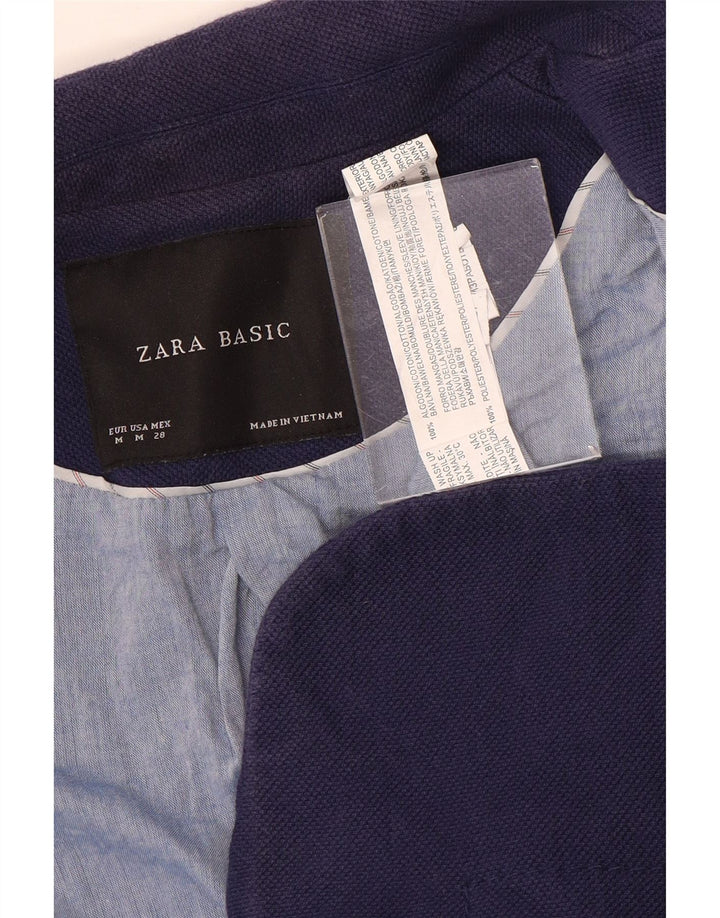 Jachetă pentru femei Zara Crop 1 Button Blazer UK 12 Medium Bleumarin Bumbac