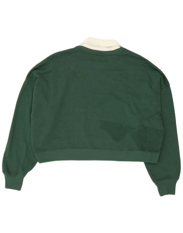 Hollister Womens Crop Oversized Sweatshirt Jumper UK 14 Medium Green Cotton