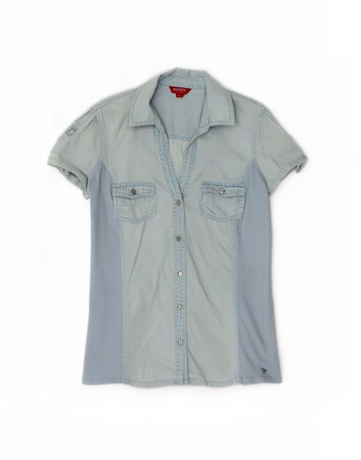 Cămașă din denim cu mânecă scurtă pentru femei Guess UK 12 Medium Blue Tencel