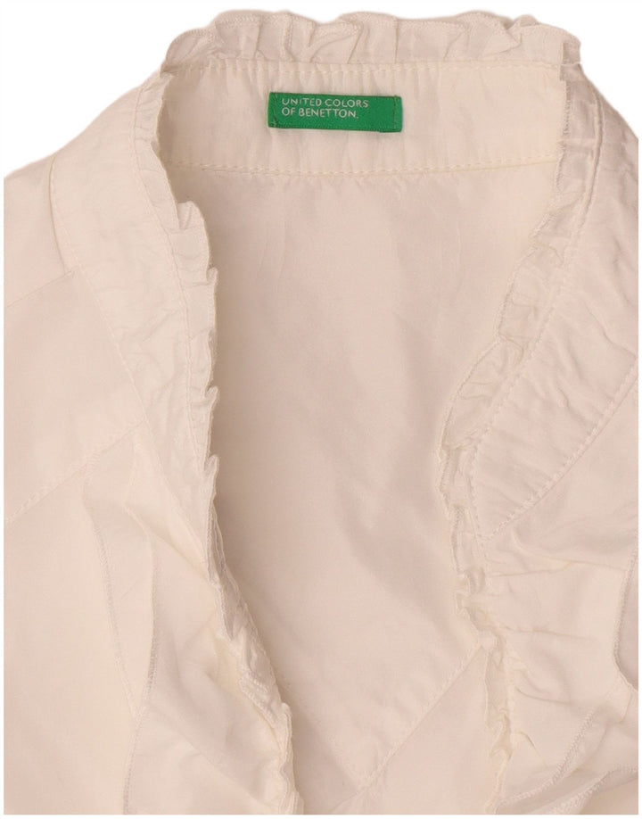 Bluză cămașă fără mâneci pentru femei Benetton cu volane în față UK 14 Medium White