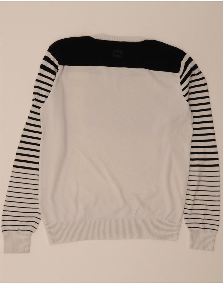 Jack & Jones Pulover cu decolteu în V pentru bărbați, mare, alb, bloc de culoare