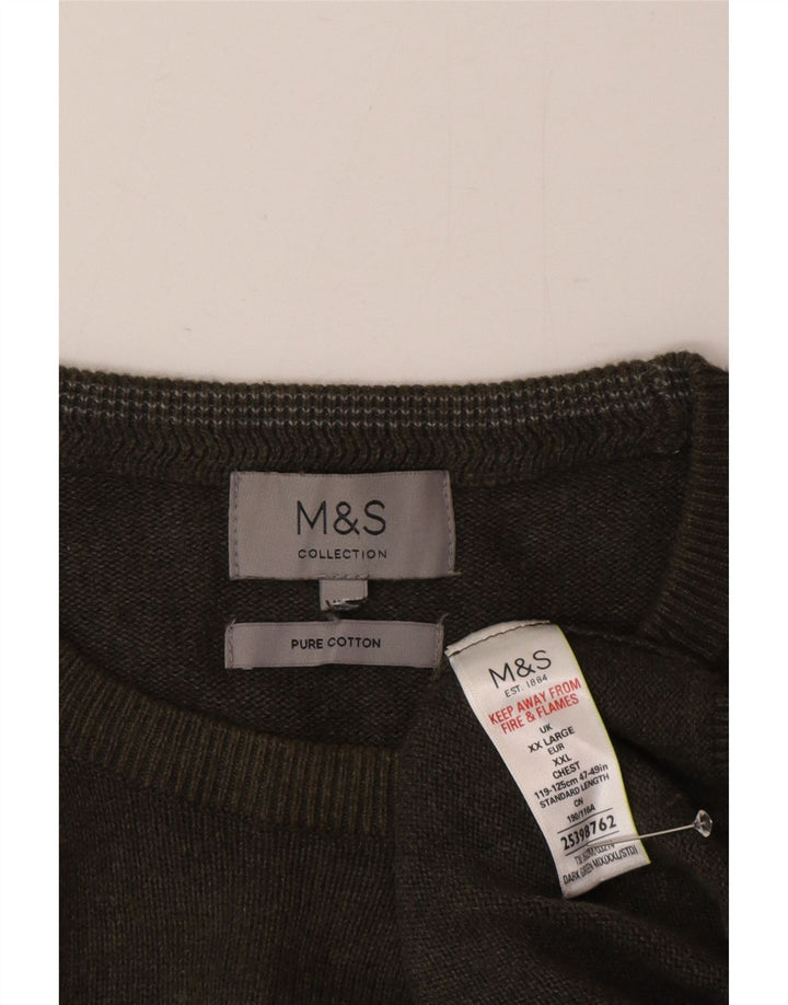 Pulover pentru bărbați Marks & Spencer cu gât crew, bumbac verde 2XL