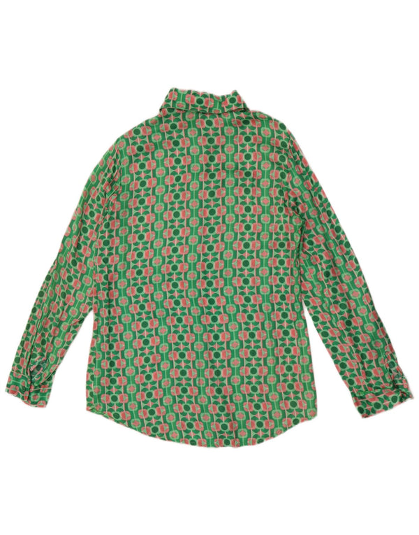 Bluză de cămașă vintage pentru femei UK 10 Small Green Geometric Viscose