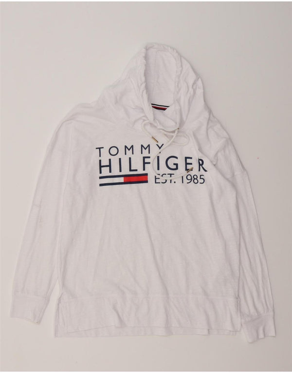TOMMY HILFIGER Top grafic supradimensionat pentru femei cu mânecă lungă UK 10 Small White