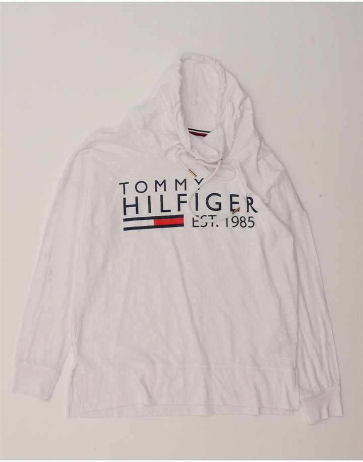 TOMMY HILFIGER Top grafic supradimensionat pentru femei cu mânecă lungă UK 10 Small White