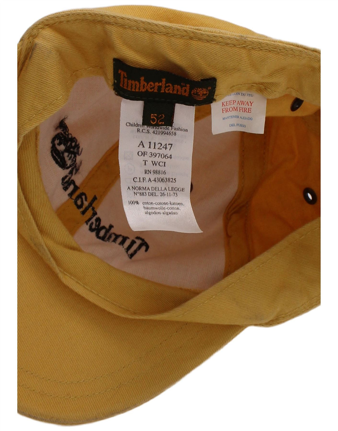 Şapcă de baseball cu grafică Timberland pentru băieţi, 6-7 ani, bumbac galben