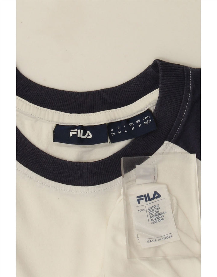 Tricou cu grafic Fila pentru bărbați Top mediu alb din bumbac color bloc