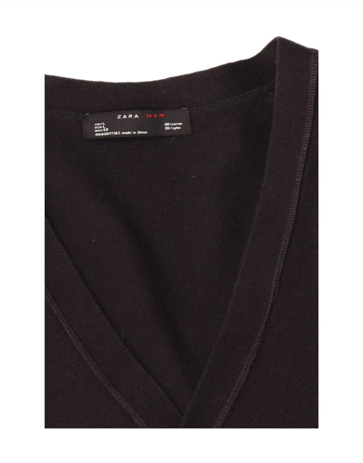 Pulover cardigan pentru bărbați Zara, mare, negru, bumbac