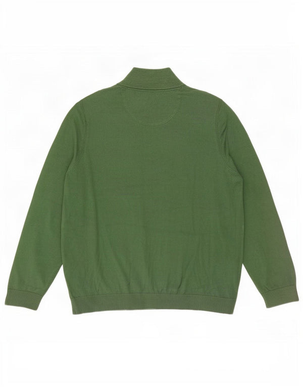Pulover pentru bărbați Fat Face cu fermoar și gât, bumbac verde 2XL