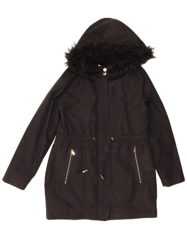 TED BAKER Womens Hooded Parka Jacket Size 2 Small Black Polyester