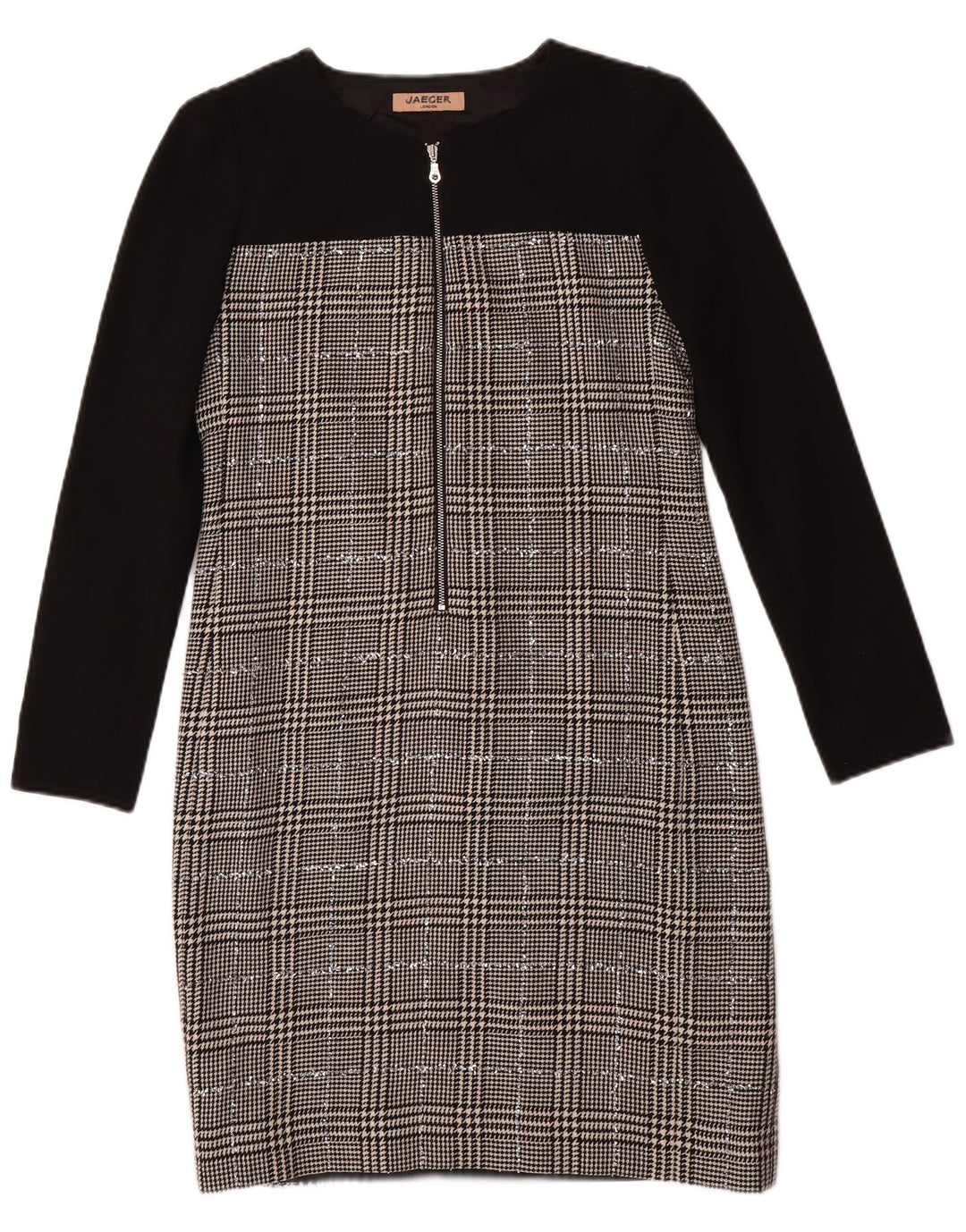 JAEGER Rochie cu mâneci lungi pentru femei UK 8 Lână neagră cu picior de găin mic