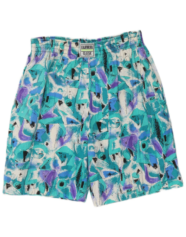 Pantaloni scurți casual vintage pentru bărbați mari W34 bumbac geometric turcoaz