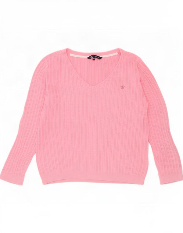 Crew Clothing Womens V-Neck Jumper Sweater UK 16 Large Pink Flecked Cotton