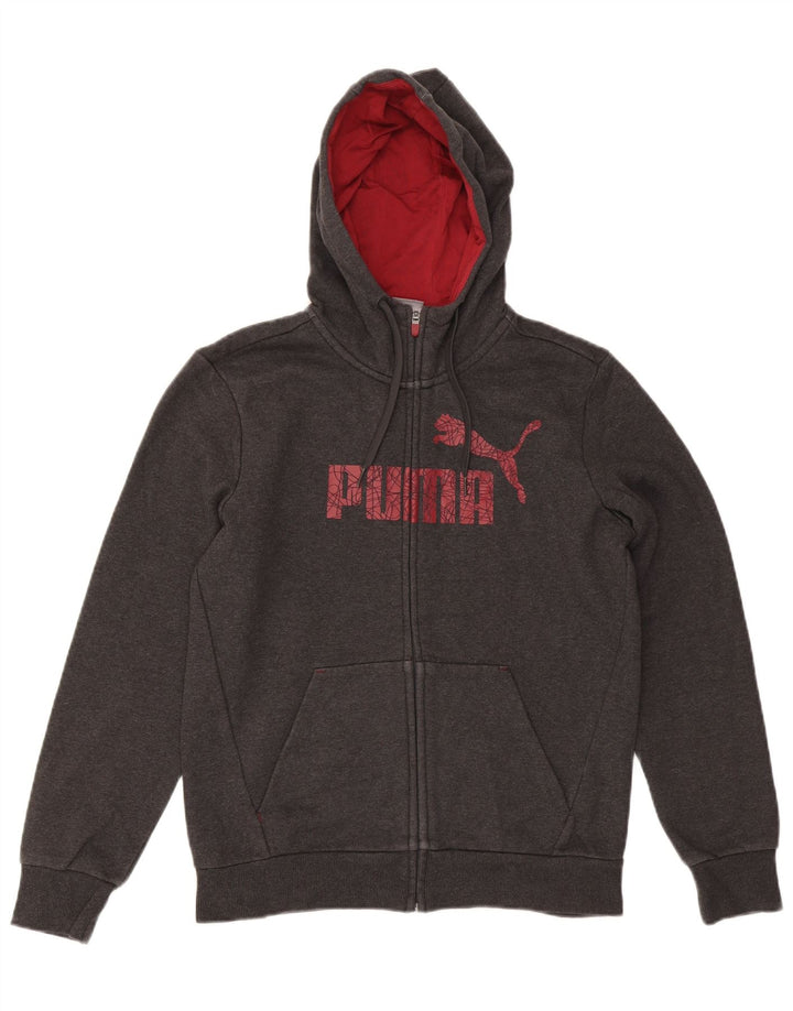 PUMA Mens Graphic Zip Hoodie Sweater Small Grey Cotton