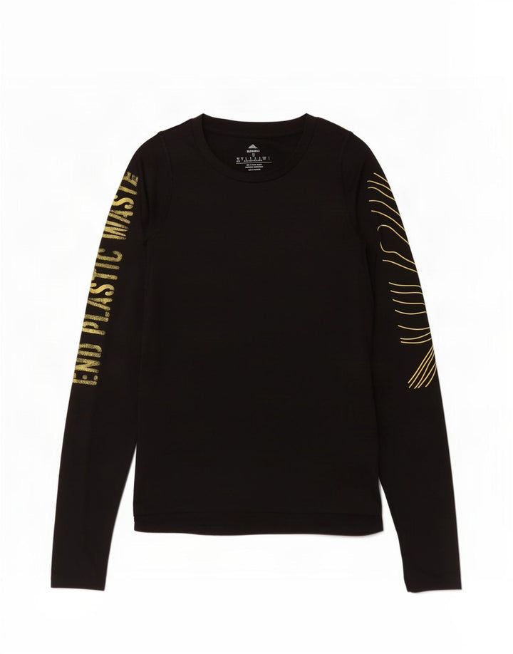 Tricou cu mânecă lungă pentru femei Adidas, cu grafică, UK 8/10, poliester negru mic