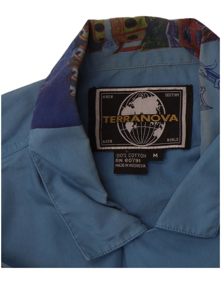 Cămașă cu mânecă scurtă pentru bărbați TERRANOVA, din bumbac mozaic albastru mediu