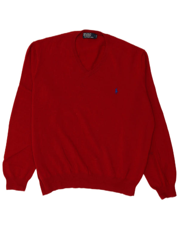 Pulover Polo Ralph Lauren pentru bărbați, cu decolteu în V, XL, lână merinos roșie