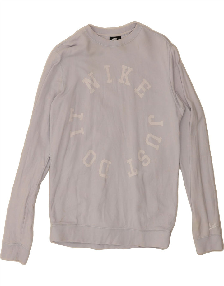 NIKE Mens Graphic Sweatshirt Jumper Medium Blue Vintage Nike and Second-Hand Nike from Messina Hembry 