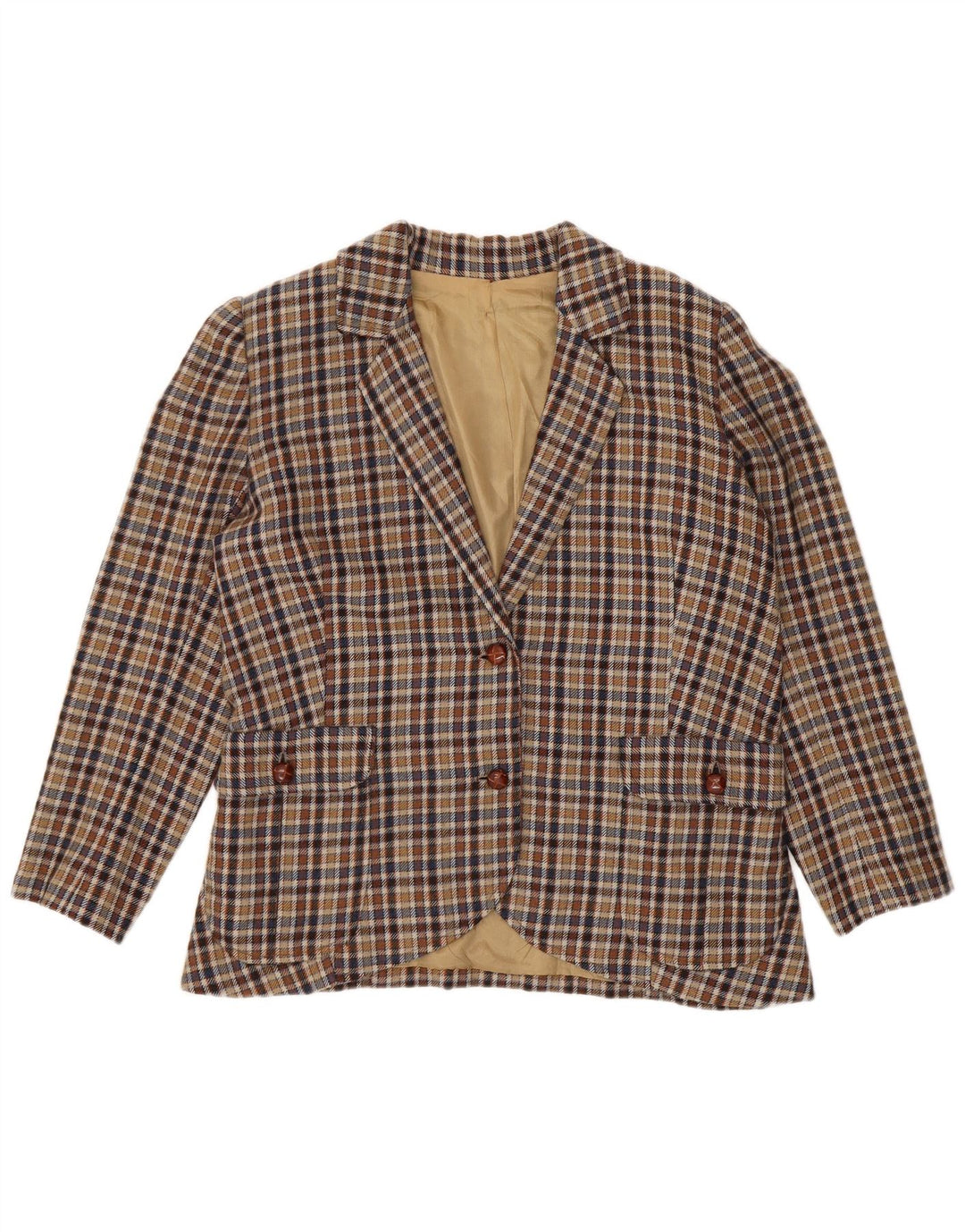 Blazer Vintage pentru femei cu 2 nasturi, UK 14 Medium Beige Check