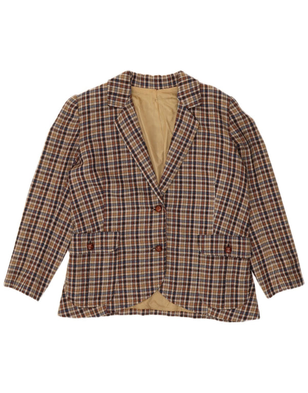 Blazer Vintage pentru femei cu 2 nasturi, UK 14 Medium Beige Check