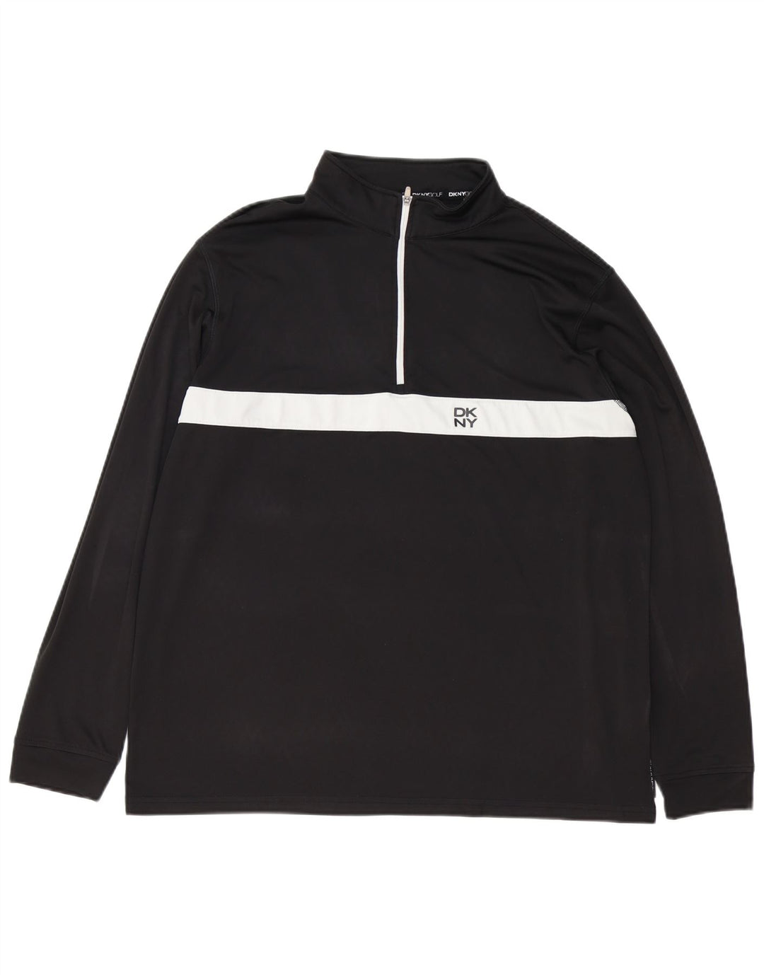 Dkny Golf pentru bărbați, cu fermoar, cu gât, cu mânecă lungă, mare, negru, poliester color bloc
